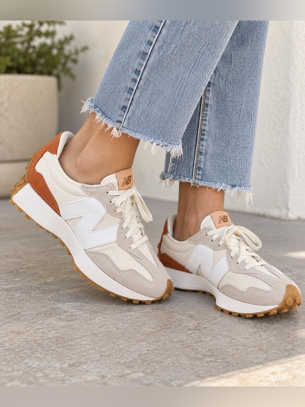 New Balance Men’s 327 in Cream, Beige & Orange Accent